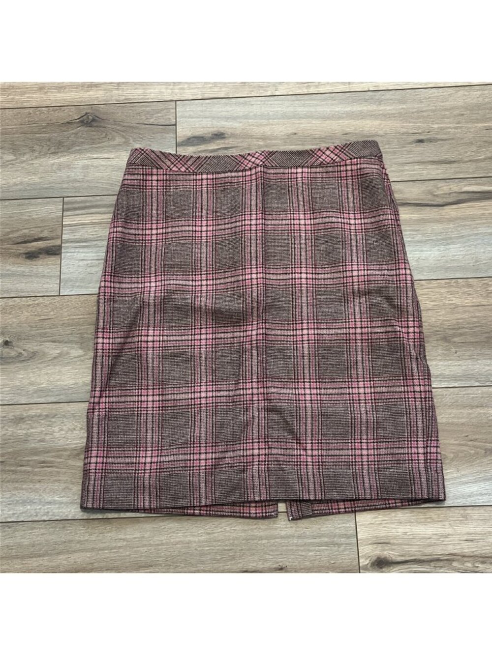Talbots Pencil Skirt SZ 12 Wool Blend Tartan Plaid Brown Pink Lined Back Zip